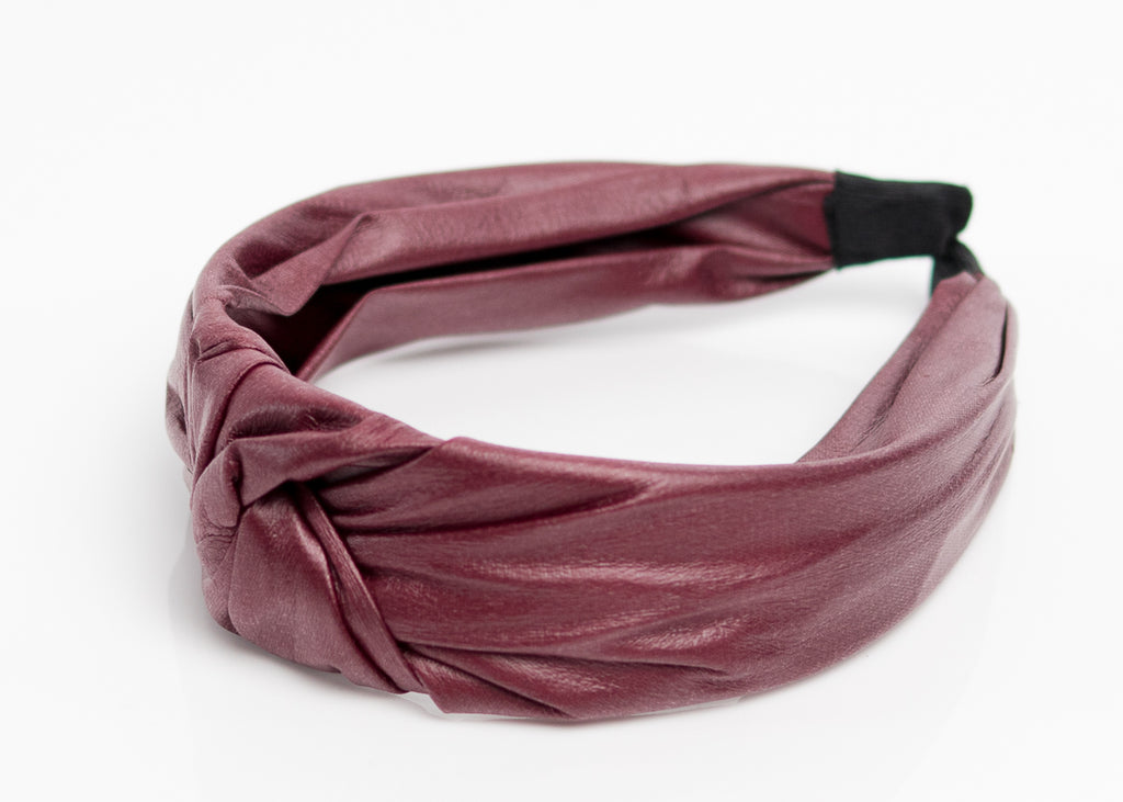 Burgundy Faux Leather Top Knotted Headband