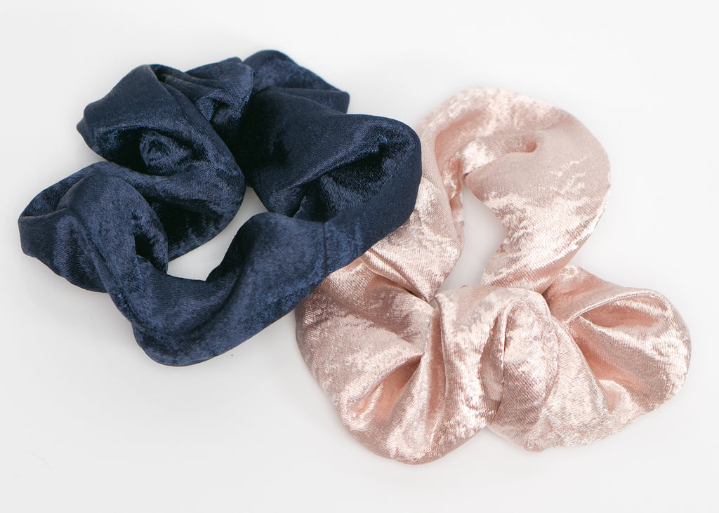 Navy Blue and Rose Silk Scrunchy Set