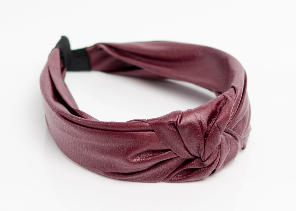 Burgundy Faux Leather Top Knotted Headband