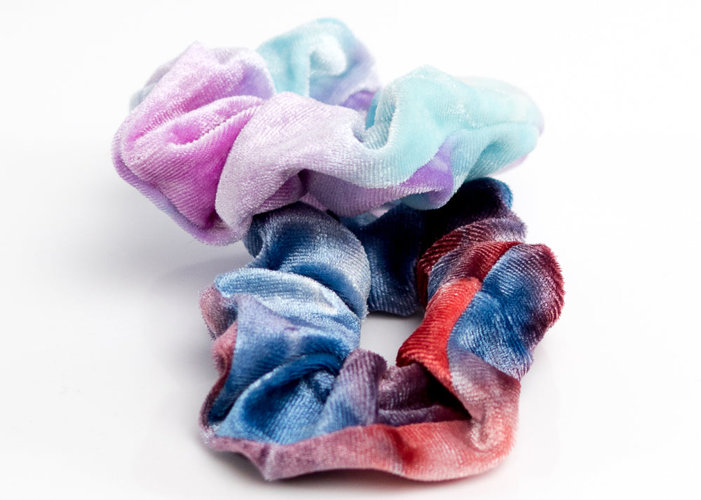 Tie-Dye Blue and Purple Velvet Scrunchy Set