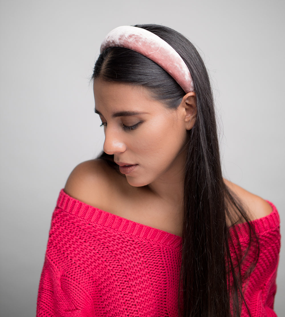 Pink Velvet Wide Padded Headband