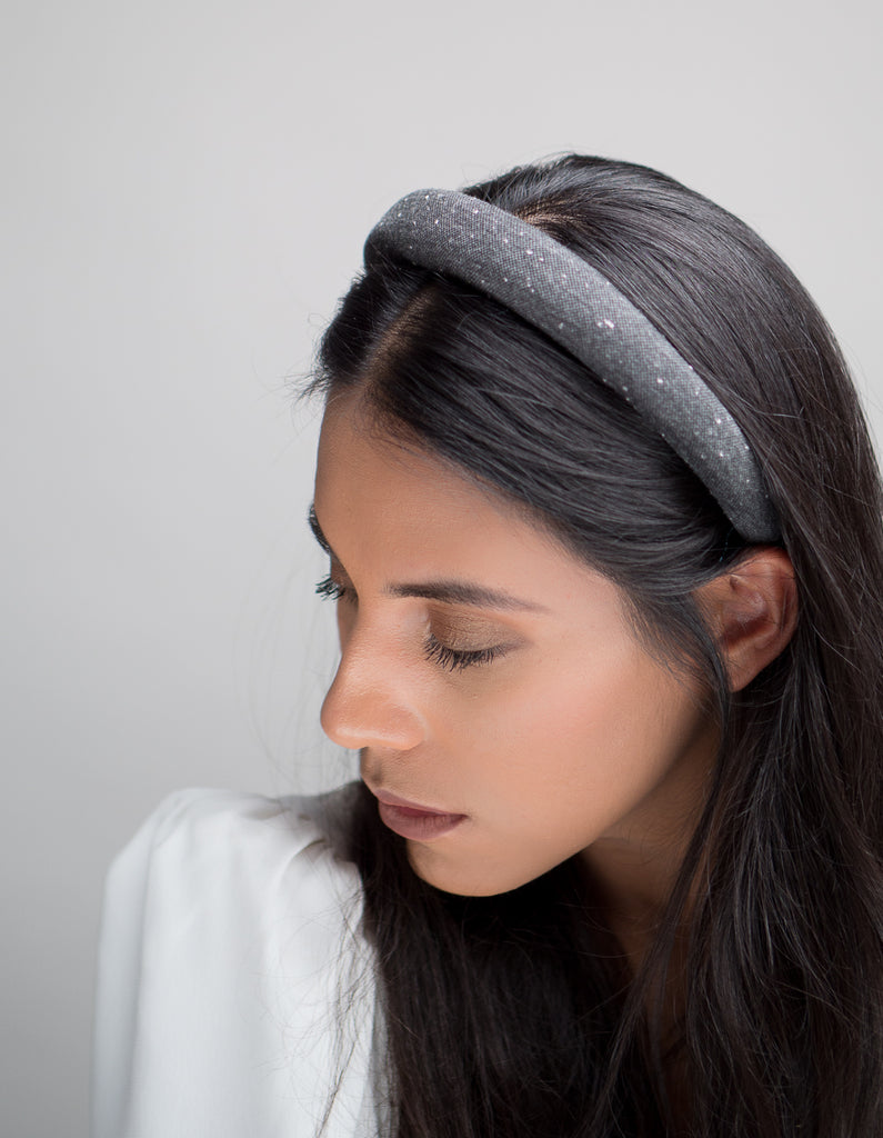 Gray Slub Linen Padded Headband